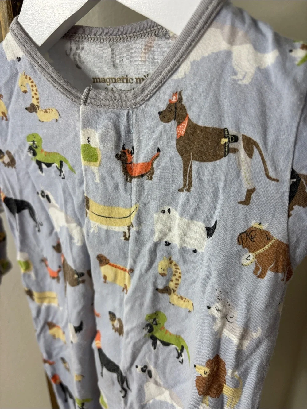 Magnetic Me Light Gray Dog Print Footed One-Piece Size 12-18M
